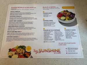 Menu at Hey Sunshine Kitchen in Culver City
