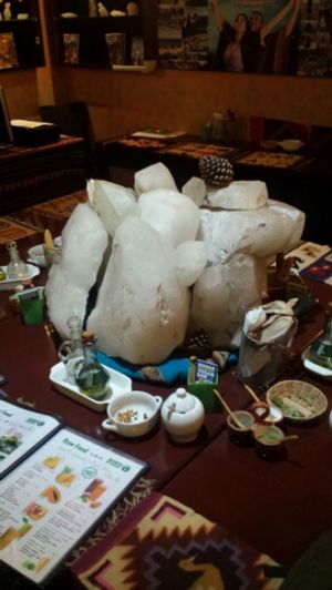 Beautiful & huge quartz centerpiece at Shaman Restaurant in Cusco