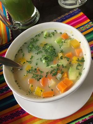 Quinoa and vegetable soup at Shaman Restaurant in Cusco