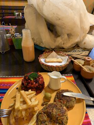 Lentil burger  at Shaman Restaurant in Cusco
