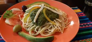 Pesto pasta at Shaman Restaurant in Cusco