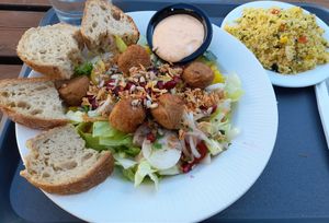 Falafel salad and vegetable couscous. at Täffä (Teknologföreningen) in Espoo