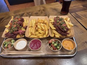 Vegan steak and baconase, purple hummus and lemon mayo dips   at Frittenwerk - Alexa Mall in Berlin