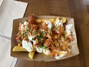 Vegan Currywurst with fries.  at Frittenwerk - Frankfurt Hbf in Frankfurt