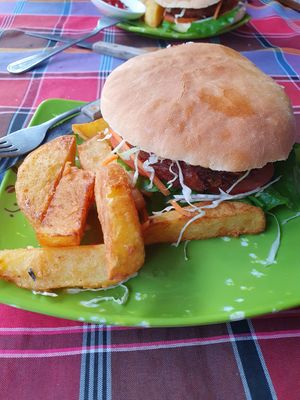 Pumpkin burger (ask for no mayo) at Namfon in Don Det