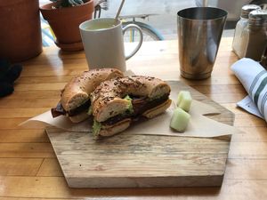 Breakfast bagel with avo instead of eggs yum! at The Butcher's Daughter - Nolita in New York City