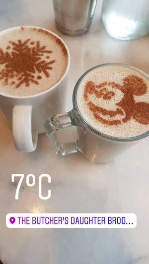 Hot cacao and chai latte at The Butcher's Daughter - Nolita in New York City