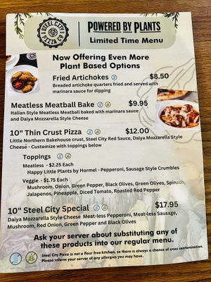 Limited time Plant Based Vegan menu- support their efforts!  at Steel City Pizza in Mount Pleasant