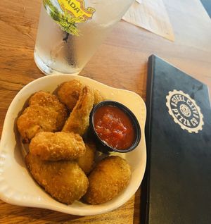 Fried Artichokes with marinara. Vegan & Excellent!  at Steel City Pizza in Mount Pleasant