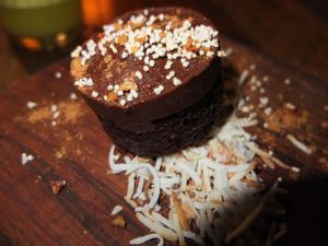 Dark chocolate cupcake at Restaurare in Tulum