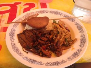 Mixed plate after self-service at Vegan Thai Food Stalls in Bangkok