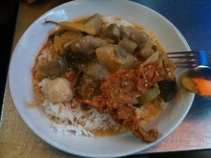 Rice with 1 topping at Vegan Thai Food Stalls in Bangkok