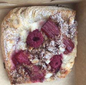 Raspberry and rhubarb danish  at Crumbs Organic Bakehouse in Kensington