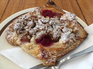 Raspberry and Rhubarb Danish at Crumbs Organic Bakehouse in Kensington