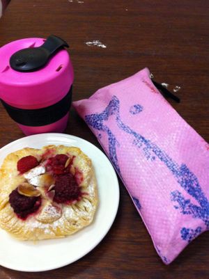raspberry and almond danish (with matching accessories) at Crumbs Organic Bakehouse in Kensington
