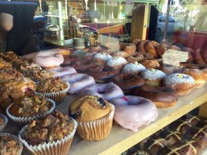 Window display at Crumbs Organic Bakehouse in Kensington