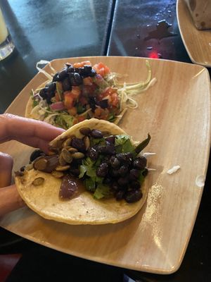 Two vegan street tacos—enseleda and veggie  at T/aco in Boulder