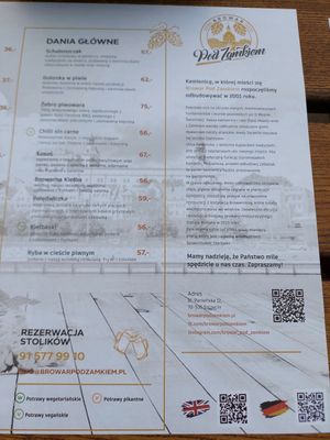 Menu1 at Browar Pod Zamkiem in Szczecin
