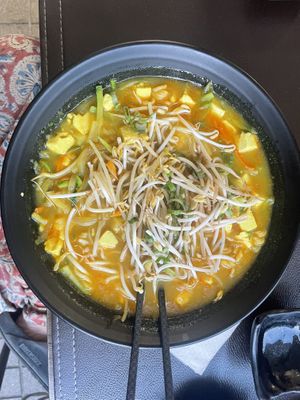 Huge curry tofu ramyun - 9000 pesos. So big I couldn’t finish it   at Bab Providencia in Santiago