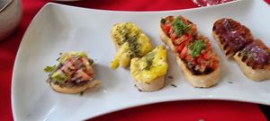 Vegan brushetta (delicious, especially the two on the left). Picture doesn't do it justice! at Maniero in Santiago