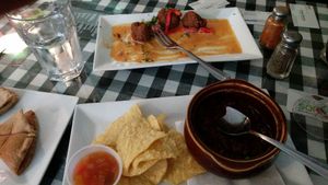 Black bean chili (hold the cheese and sour cream) and falafel with thai red curry sauce----yum!!! Oh, and wine by the glass at The Lime in Norwalk