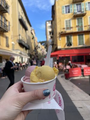 Peach and passionfruit sorbet  at Fenocchio - Place Rossetti in Nice
