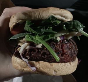 Bahn Mi burger! Very tasty, got me to 80% full. Very affordable! If you want to get to 100%, get a side also.  at Sunflower Cafe in Nashville