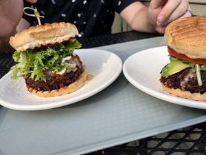 The traditional and arugula bistro burgers. Good, very filling so come hungry!  at Sunflower Cafe in Nashville