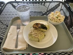 Chik’n bacon ranch wrap with a side of potato salad  at Sunflower Cafe in Nashville