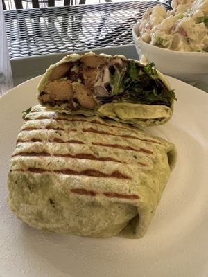 Chik’n Bacon Ranch Wrap- Seasoned Chik’n, Bacon Bits, Mixed Greens, Red Onion, Tomato, Ranch  at Sunflower Cafe in Nashville