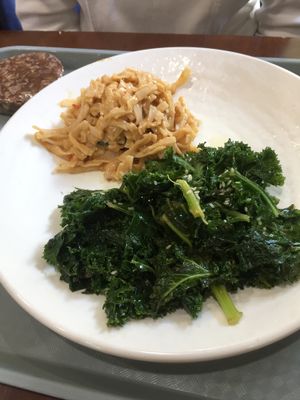 Kale and pad Thai with a peanut butter no chocolate bake cookie  at Sunflower Cafe in Nashville