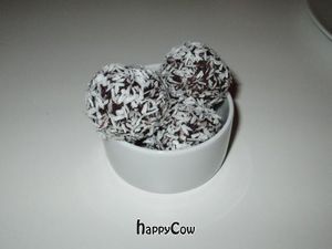 Chocolate ganache balls covered in dessicated coconut. at VEG Deli in Warsaw