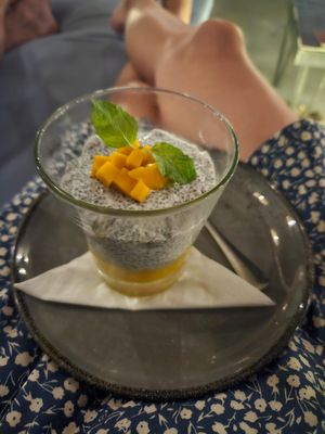 Chia pudding with mango. Not my thing at Seaesta Komodo Hostel & Hotel in 