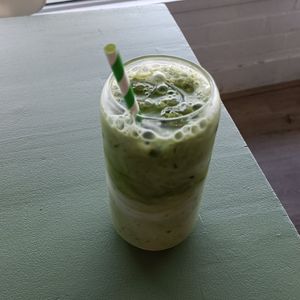 iced matcha with almond milk at Café Bits and Bites in Ferntree Gully