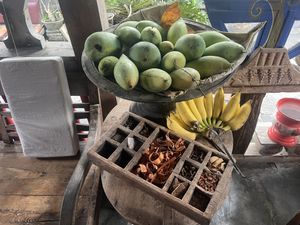 Mangoes Fresh off the tree outside   at Water Castle Cafe in Yogyakarta