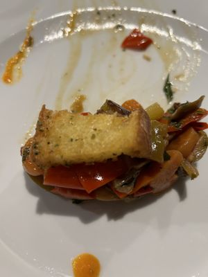 Eggplant Caponata after my wife took her half  at CasaMatta in Noto
