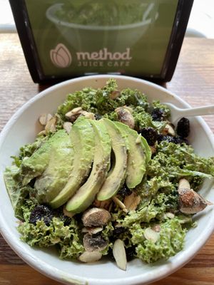 Massaged kale with spicy ranch and added avocado   at Method Juice Cafe - Downtown in Spokane