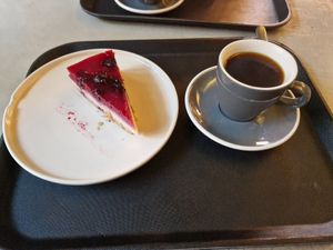 Cheesecake and filter coffee at OMM INN Hotel in Eskisehir