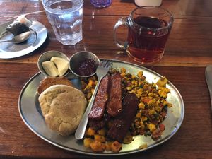 Greenway Breakfast Plate with Vegan biscuit and Tempeh Bacon  at Green Sage Cafe - South in Asheville