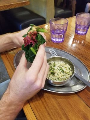 Beet burger wrapped in collard leaf at Green Sage Cafe - South in Asheville