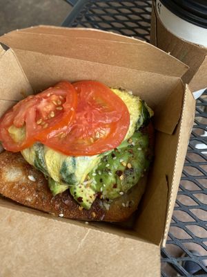 Everything bagel avocado toast with added egg and tomato at Green Sage Cafe - South in Asheville