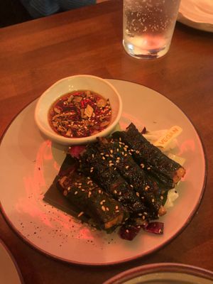 seitan/mushrooms/tofu in bethel leaves   at Soy Club in Stuttgart
