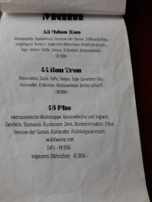 Menu at Soy Club in Stuttgart