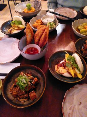 Baked tofu, bao bun, fried dumplings at Soy Club in Stuttgart