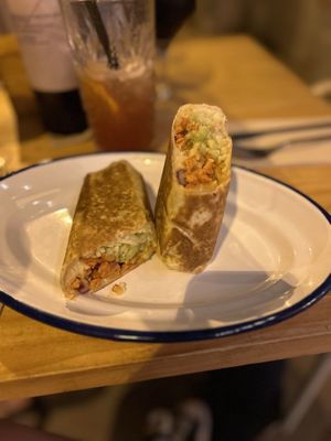 Vegan burrito - tofu, vegan cheese, rice and avocado   at Azul Frida - Poble Nou in Barcelona
