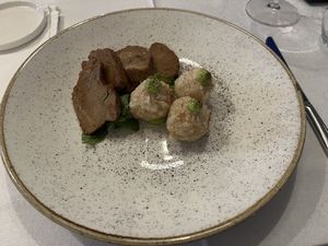 4th course: seitan tataki (crispy rice balls, ponzu sauce)  at Dunatovi Dvori Heritage Hotel in Preko