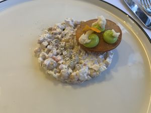 2nd course: smoked seitan and chickpeas with cracker and pumpkin seed cream  at Dunatovi Dvori Heritage Hotel in Preko