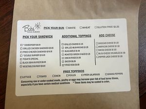 Menu  at Bob's Atomic Burgers in Golden