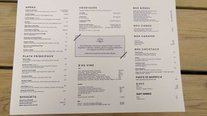 Menu at Les Poissonniers de Möja in Moeja