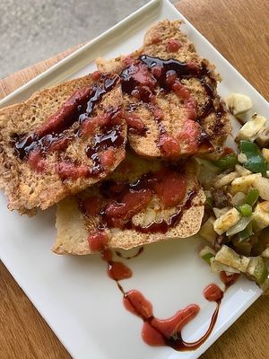 Vegan French toast with Burro Hash. at Alkaline Allie in Cincinnati